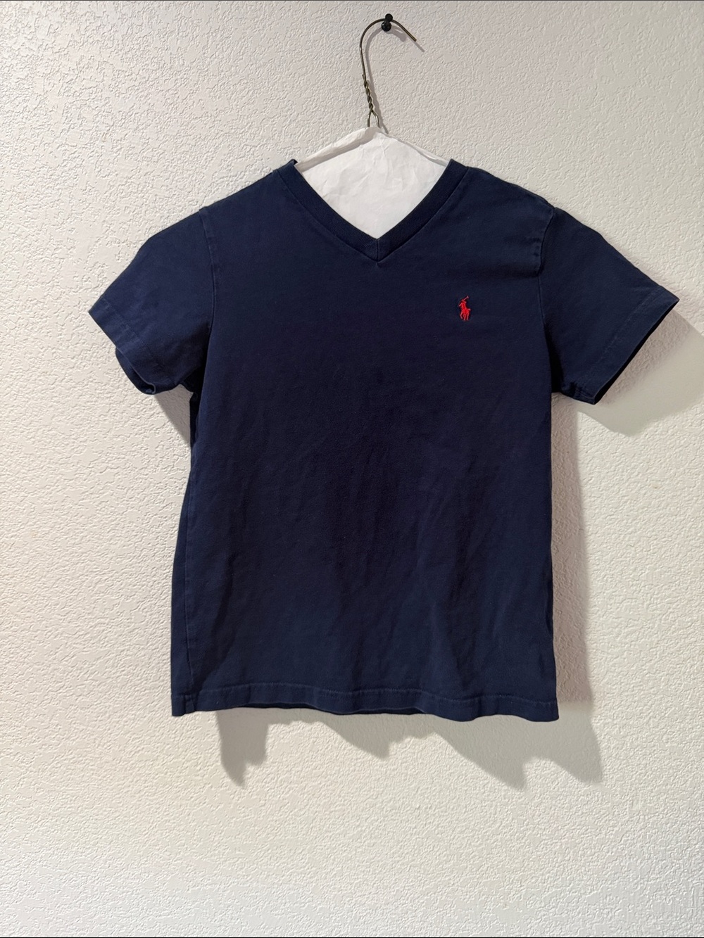 Ralph Lauren Navy V-Neck Tee with Red Pony Logo